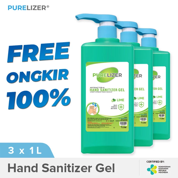 Hand Sanitizer Gel 3 Liter PURELIZER Botol Pump Handsanitizer 1L x3 pc